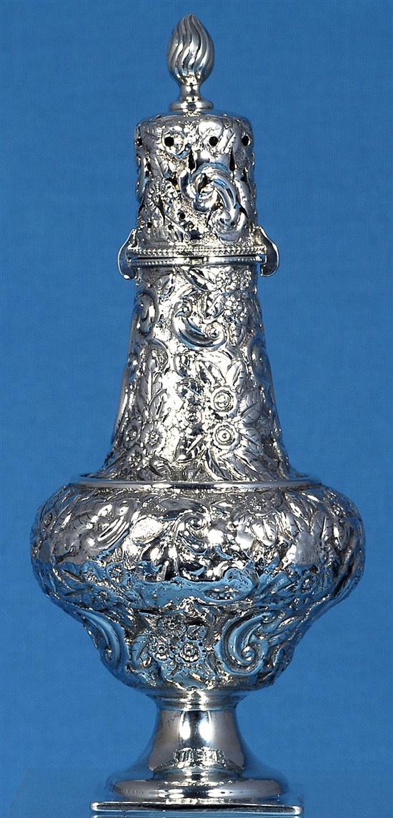 A Victorian silver sugar caster, by Nathan & Hayes, Height 200mm Weight: 4.6oz/145grms